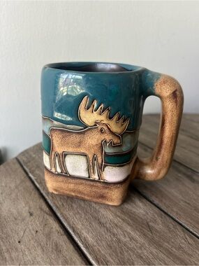 Design by Mara Mexico Studio Art Pottery Moose Trees Coffee Mug Signed Stoneware
